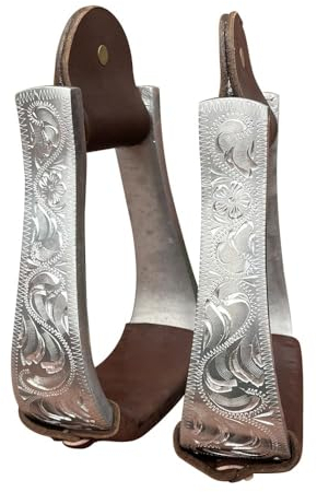 Sport Tent Paar Steigbügel Western Reitbügel Aluminium-Leder Bügel Eingraviert Barocke Steigbügeleisen & -tritte für Reiten Zubehör Kaffee-125