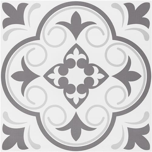 Elffloor PVC Bodenbelag Selbstklebend Vinylboden, Reiniger Wasserdicht Bodenbelag für Wohnzimmer Schlafzimmer Küche und Badezimmer Bodendielen Weiß Grau 30X30cm, Dicke 1mm 20Stk