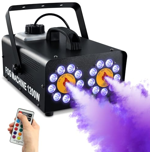 TCFUNDY 1200W Fog Machine with 18 LED Lights, Dual Spray Horizontal LED Smoke Machine for Halloween, 10 Light Effects Fog Maker with Remote Control