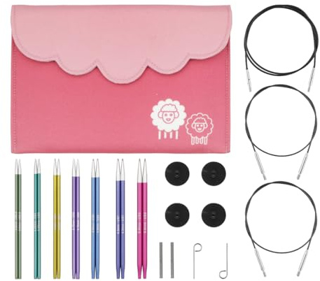 KnitPro Juego de agujas intercambiables Zing - Pares de alfileres circulares de 7x13 cm con accesorios Zing Midi Set, codificados por colores para principiantes, profesionales y set de regalo