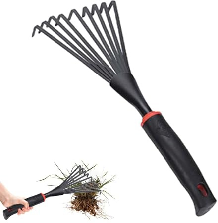 Rastrello, rastrello a mano resistente con 9 denti, rastrello resistente con manico ergonomico per allentare il terreno, giardinaggio e coltivare