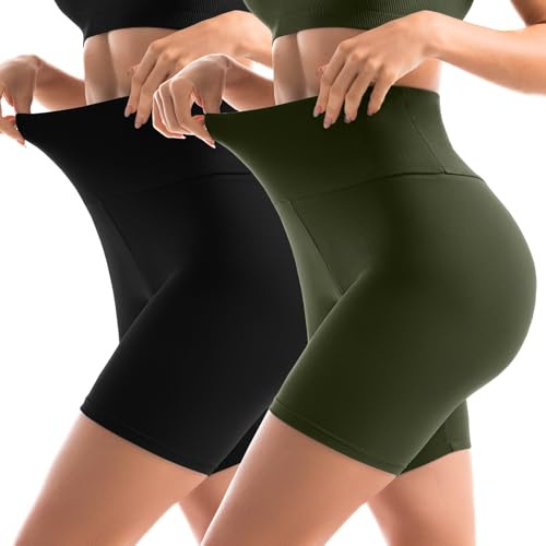 Sanpetix Cykelbyxor, dam, korta leggings, ogenomskinliga för cykling, fitness, yoga på sommaren, Svart/armégrön, L-XL