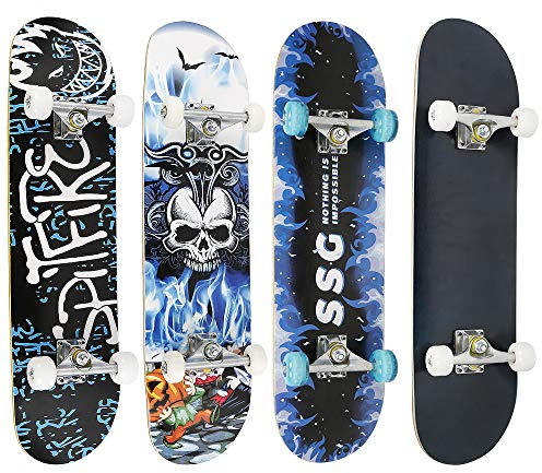 Skateboard Complet pour Enfants, Adolescents et Adultes, débutants, Double Kick Maple Deck Concave Cruiser Skateboard avec Outil en T,79 * 19.5 * 9.5cm (Motif tête de Mort)