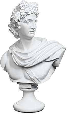 YUEOECOR 14.2 Inch Apollo Bust Statue, Gloss White Resin Greek Roman Sculpture for Indoor & Outdoor Home Decor
