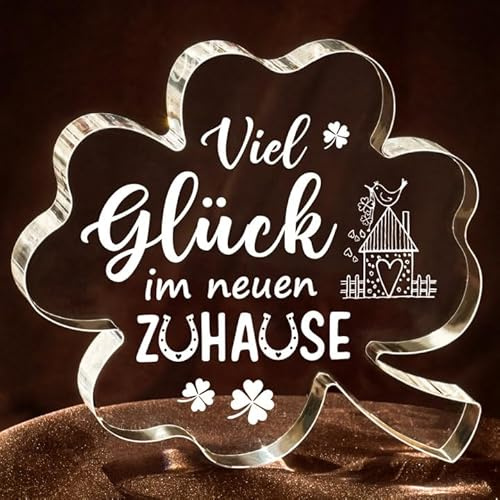 Encoink Einzugsgeschenke Wohnung und Haus, Einweihungsgeschenk Haus & Wohnung – Glücksklee Acryl Deko, Geschenk zum Einzug, Richtfest Geschenk für Frauen Männer Kollegen Nachbarn