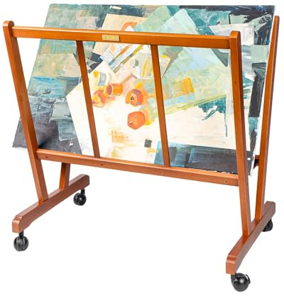 DJAR Art Storage Rack, Art Canvas Storage, Beech Wood, Wooden Canvas Storage, Artist Storage with Four Caster Wheels for Drawing Board, Art Prints Panels for Artworks, Gallery