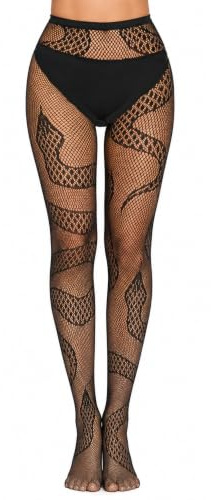 Women's Patterned Black Lace Fishnet Tights / Fashion Net Pantyhose with Pattern Prints