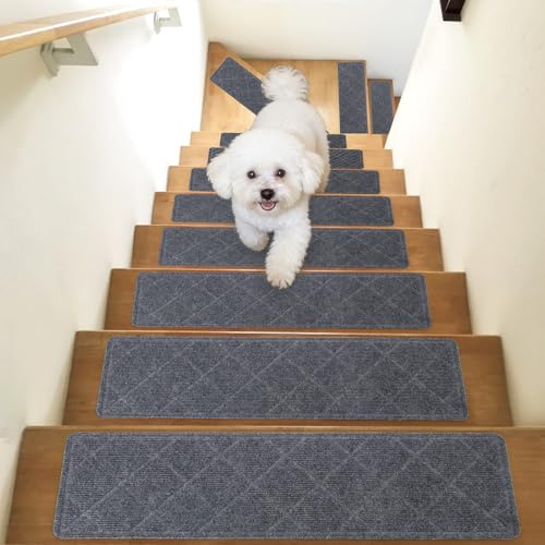 DEKEones Alfombrillas antideslizantes de 20 x 76 cm, extraíbles y lavables a máquina, alfombras de interior para escaleras, ideal para mascotas, niños y ancianos (color negro)