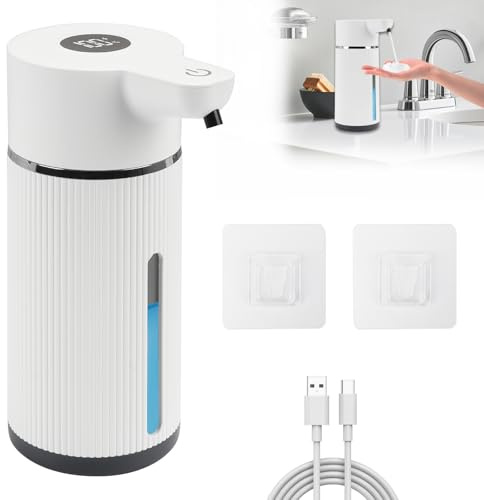 Dispenser Sapone Bagno Automatico con Sensore, Distributore Sapone Elettrico a Infrarossi da 420 ml, 4 Livelli di Marcia Soap Dispenser Schiuma per Cucina, Bagno,USB Ricaricabile