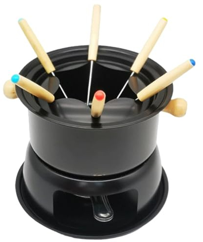 NASSMOSSE Juego de Fondue. Taza de Fondue de Chocolate de Acero al Carbono con 6 Tenedores. Taza para derretir Chocolate, Queso y Carne. para 6 Personas.