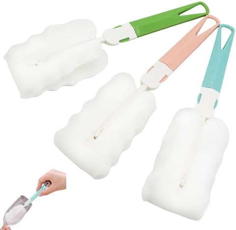 3 Pezzi Spazzole per Bottiglie in Spugna, Spazzole per Biberon, Spazzola di Pulizia Della Spugna, per La Pulizia di Bottiglie, Tazze, Bollitori, Bicchieri da Vino e Biberon