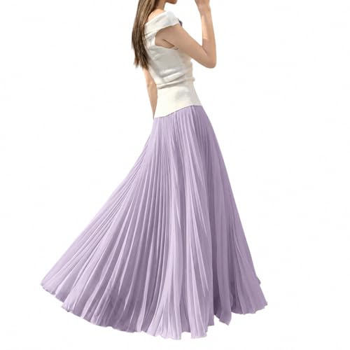 Artykey Maxi Skirts for Women UK Elegant Chiffon Elastic Waist Summer High Waist A Line Boho Holiday Beach Pleated Long Skirt Purple M