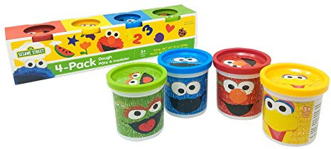 Sesame Street Modeling Play Dough | 4-Pack of 4oz Cans | Assorted Colors and Non Toxic | Elmo, Cookie Monster, Big Bird, Oscar the Grouch | for Young Children Ages 3 and Up