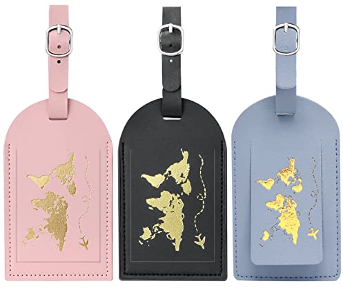 Udewo 3 Pcs Leather Baggage Labels, Luggage Tags Personalised Leather Luggage Tags Suitcase Labels Tags Travel Labels Tag Holder for Luggage Cruise Waterproof Travel Accessories