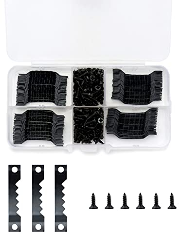 QWORK® 300 Pièces Cintre Photo , Avec 200 Vis , Cintres À Cadre En Dents De Scie , Crochet Tableau , Avec Boîte , Noir