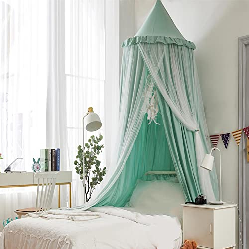 Ricemru Doppelschicht Betthimmel Babybett Junge Mint Babys Bett Rund Hängende Baldachin Kinderbett Himmelbett Prinzessin Moskitonetz Bett Deko für Babyzimmer Kinderzimmer