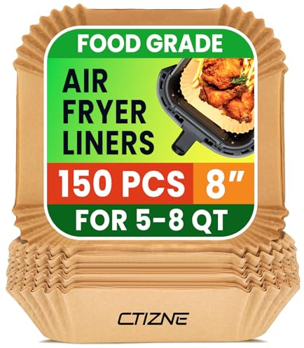 Air Fryer Liners Disposable, 150Pcs 8 Square [Food Grade Material] Unbleached Parchment Paper Liners Non-Stick & Waterproof Oilproof for 5-8 QT Airfryer Basket, Baking, Roasting Microwave, Oven