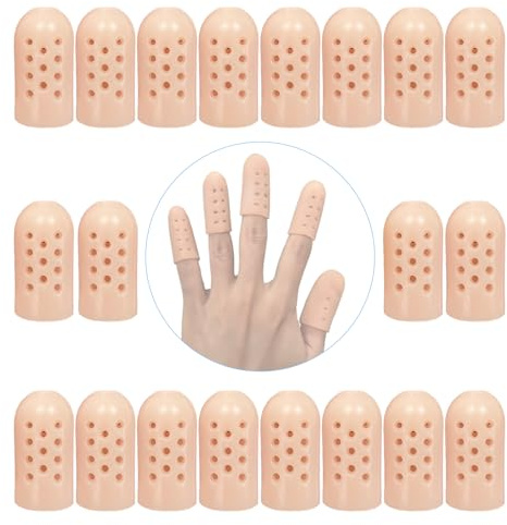 Zxfuture 20 Pack Gel Finger Cots with Air Holes - Finger Protection and Healing for Wounds, Finger Cracking, Blisters. Includes Breathable Silicone Finger Caps and Toe Sleeves for Eczema Relief(Nude)