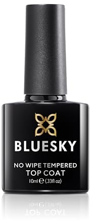 Bluesky No Wipe Tempered Top Coat 10ml, Extra Strong, Hardest Wearing, Clear Gel Nail Polish Top Coat for 21 Day Manicure, Requires Curing Under LED UV Nail Lamp