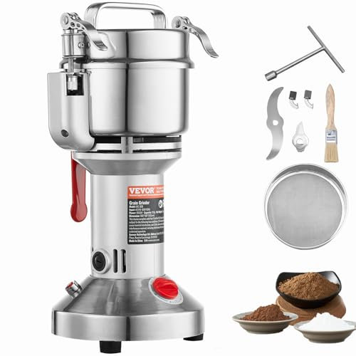 VEVOR 300g Mulino Elettrico per Cereali, Macina Spezie Commerciale Alta Velocità 1500 W, Macchina Polverizzazione in Acciaio Inox, per Cereali Secchi, Spezie, Caffè, Mais, Pepe, Tipo Oscillante