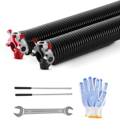 VEVOR Molle di Torsione per Porte da Garage, Coppia di Φ6,35 x Φ50,8 x 813 mm, 16000 Cicli, Rivestimento Elettroforetico Nero per SostituI, con Barre di Avvolgimento, Guanti e Chiave di Montaggio