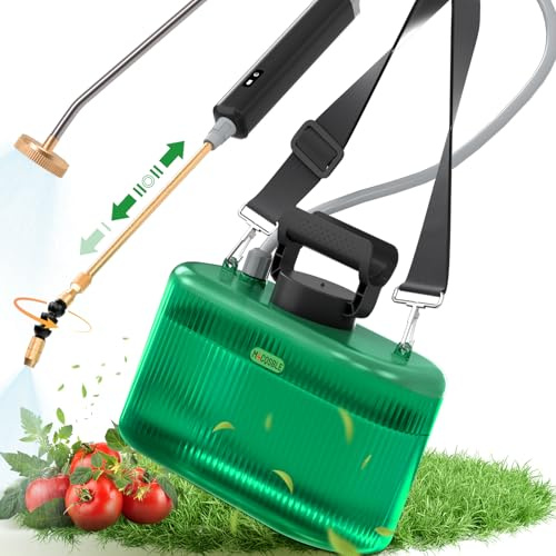 Pulverizador eléctrico 5L con batería 2200mAh, Lanza telescópica de Cobre 33–54cm 2 en 1, Lanza de Acero Inoxidable y Manguera 1m+3m, pulverizador batería para jardín y Plantas (5L)