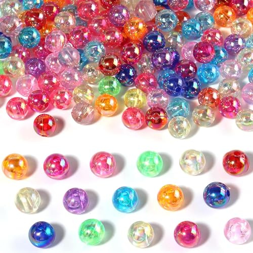 WUBAYI 100 perlas acrílicas de 10 mm, perlas de colores para enhebrar, juego de cuentas para manualidades para pulseras y fabricación de joyas (revestimiento AB, 7 colores)