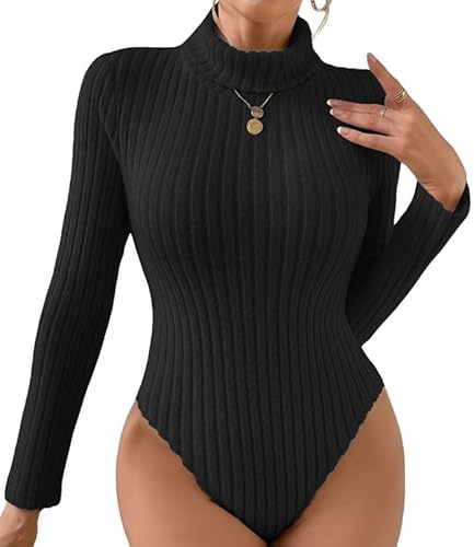 Sukiglam Body Donna Manica Lunga Bodysuit V/Alto/Mezzo Collo bodys Tops Elegante Camicetta Maglieria Elasticizzato Base Body Shirt Casuale Tuta Tinta Unita Jumpsuits Bluse Bodysuits Maniche Larghe