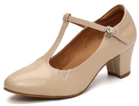 GYUBL Women T-Strap Character Dance Shoes 5cm Block Heel | Closed Toe, Suede Sole for Indoor Ballroom Latin Teacher Practice