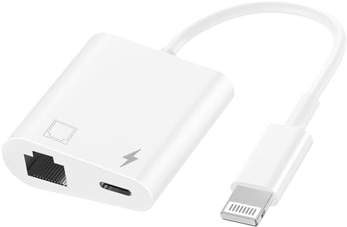 MFi Certified 2 in 1 Lightning to RJ45 Ethernet LAN Network Adapter with Charge Port Compatible with iPhone/iPad/iPod Models, Supports 100Mbps,Plug and Play Ethernet Network