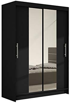 Schwebetürenschrank Miami II Modernes Kleiderschrank, Schiebetürenschrank, Schlafzimmerschrank, Schlafzimmer (Schwarz)