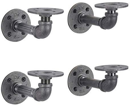 PIPE DÉCOR Industrielle Rohr-Regalhalterungen, 4er-Pack, authentische Rohrleitungsbeschläge und -stücke, Wandmontage, schwebende Regale, rustikales Halterungs-Set für Vintage-Regaldekor (10.2 cm)