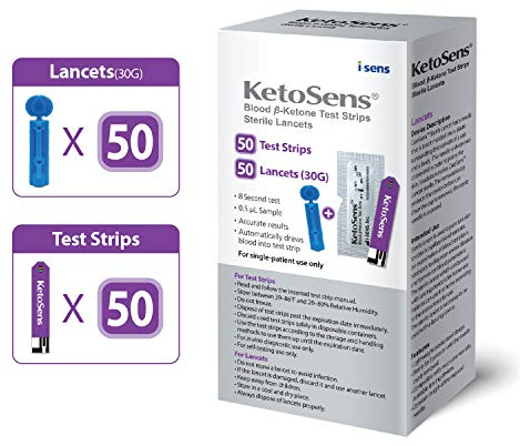 KetoSens Blood Ketone Test Strips and Lancets - Ideal for The Keto Diet and Ketosis Monitoring - Includes 50 Test Strips & 50 Lancets…