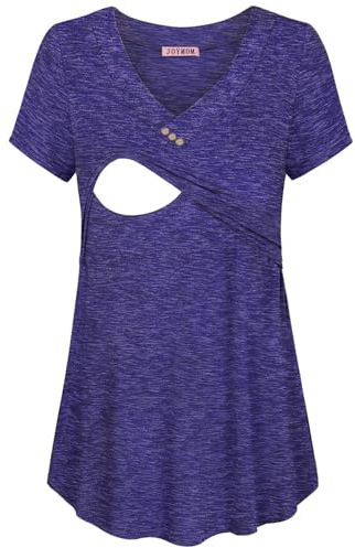 Joymom Plus Size Nursing Tops,Maternity Flattering V Neck Short Sleeve Fashion Breastfeeding Shirts Pregnancy Soft Lightweight Aline Spring Summer Boutique Clothes Blue Latched Mama 2XL