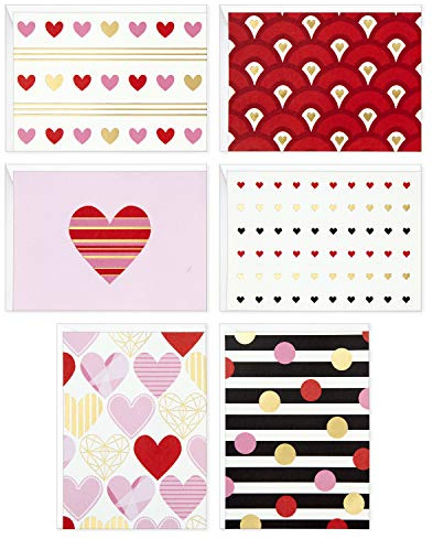 Hallmark tomma kort sortiment, hjärtan och ränder (24 kort med kuvert)