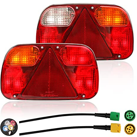 Yuanjoy 2 Feux Arrière Universels 12V Pour Remorque Avec Jeu 13 Pôles Précâblé, Câble 30cm, Connecteur 13 Pôles Et Baïonnette 5 Pôles Gauche Droite