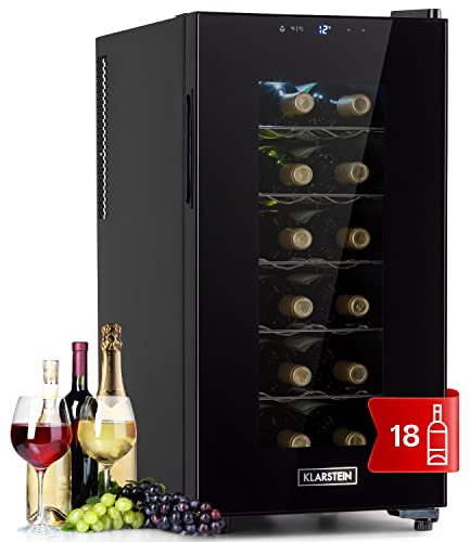 KLARSTEIN Vinoteca 18 Botellas, Una Zona, con Puerta de Cristal, Protección UV, Panel Táctil, 4–22 °C