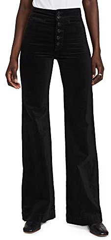 ASKK NY Women's Brighton Velvet Wide Leg Pants, Black Velvet, 27