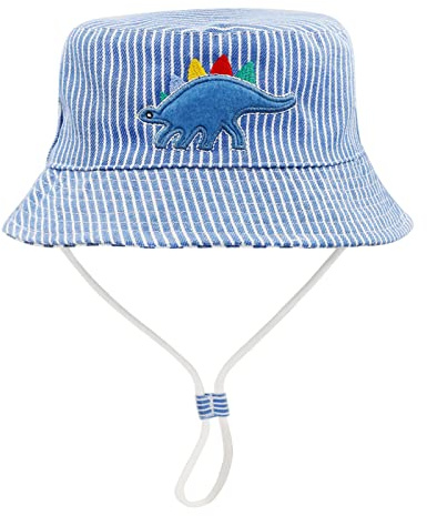 FenFang Chapeau de Soleil Enfant, Casquette de Plage Bebe Chapeau de Pêcheur Garçon Fille, Chapeau Bob Bord Large UV Protection, Chapeaux de Seau Dinosaure Été 1 2 3 4-8 Ans (Bleu Clair, 4-8 Ans)