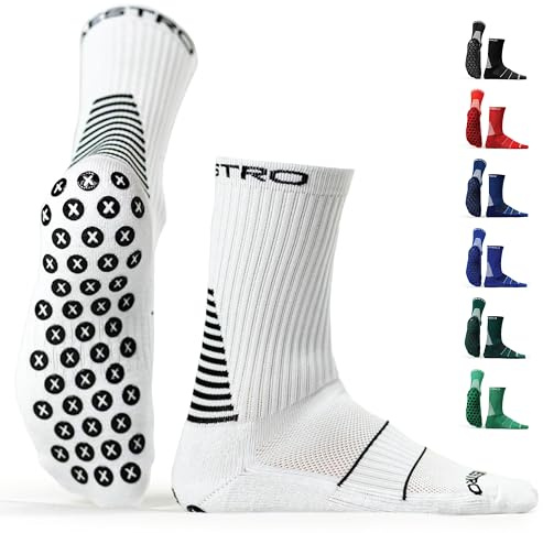 Maestro Soccer Grip Socks for Men and Women with Non-Slip Pads - Anti-Slip Socks Ideal for Football, Basketball, Sports (as1, alpha, s, regular, regular, White)