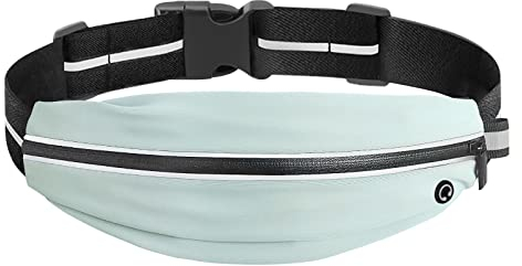 BILIONE Schlanker Laufgürtel, Läufer Gürteltasche für Frauen und Männer, Reflektierende Lauf Gürtel für Workout Jogging mit Kopfhörer-Anschluss, Laufsport-Geschenkartikel (Grün)