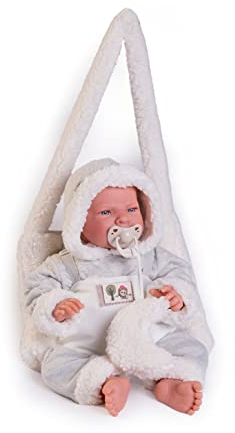 Antonio Juan Muñecas Neugeborene Lea mit Tragetuch aus Lammfell