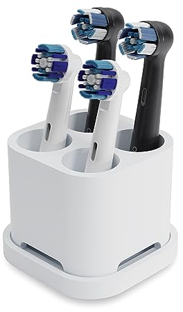 Qikfresh - 4er Aufsteckbürsten Halter und Zahnbürstenhalter | für Zahnbürstenköpfe von Oral B, iO, Philips Sonicare, Waterpik, Fairywill | Aus lebensmittelechtem Silikon (Weiß)