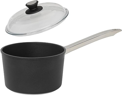 SKK große 2-tlg. Stielkasserolle Ø 20 cm - Induktion - hoher runder beschichteter Saucentopf mit Edelstahlstiel & Vollglas Deckel - Made in Germany