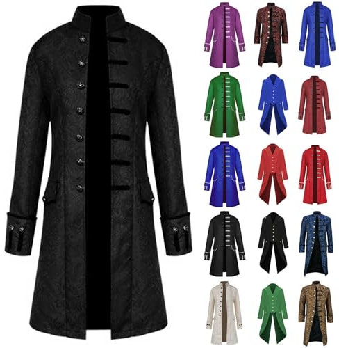 DHYUEN Halloween Herren Gehrock Outdoor Smoking Print Kostüme Party Oberbekleidung Hof Stickerei Mantel Unterteile Karneval Kostüm-Outfits Schmale Passform Jacke Elegant Gehrock（1-Black，XL）