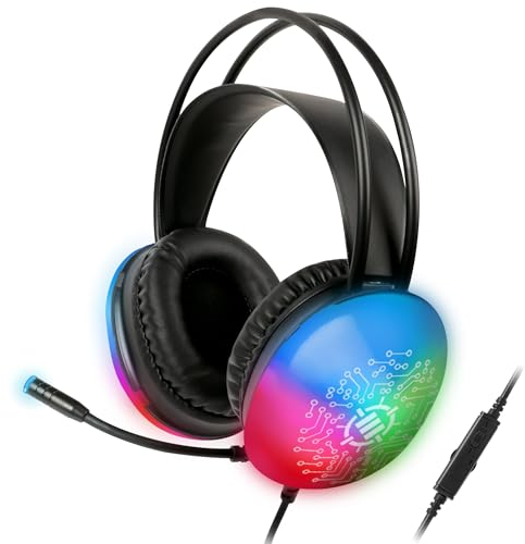 ENHANCE Voltaic 2 Casque de Jeu USB – Casque de Jeu pour PC avec LED claires à Couleur Changeante, Pilotes de 50 mm – Écouteurs Supra-Auriculaires avec Contrôleur en Ligne, câble Répartiteur