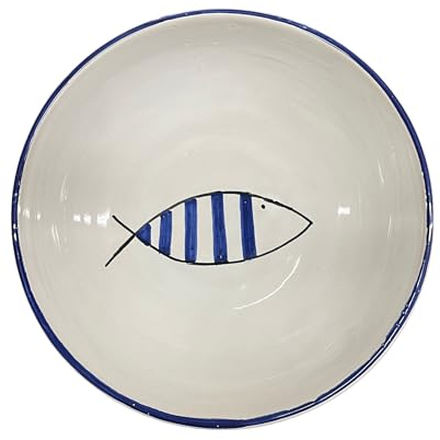 Amarcord La Romagna Piatto Fondo in Ceramica Fatto e Dipinto a Mano con disegno Pesce Blu 18 cm