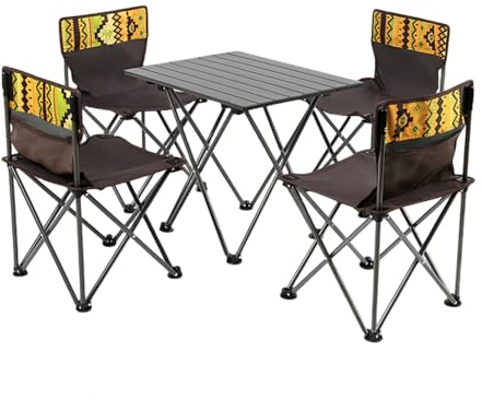SAMEZA Table Pliante d'extérieur, Ensemble de chaises, Camping, fête de Jardin, Table Portable, Bureau, Voyage, randonnée, Barbecue, mobilier d'extérieur, 1xS Table 4xChairs