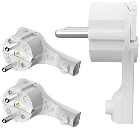 RedStar24 Spina angolare con contatto di protezione 250 V, 16 A, spina piatta con manico pieghevole e protezione antipiega, 8 mm di altezza, per cavi fino a 3 x 1,5 mm², CEE 7/7, spina Schuko extra