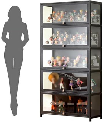5 capas Gran capacidad Vitrina Expositora Multifuncional Vitrina de Colección de Acrílico, armario expositor Curio hecho Vitrina Cristal para Oficinas, Dormitorios de Estar Fácil de abrir y cerrar